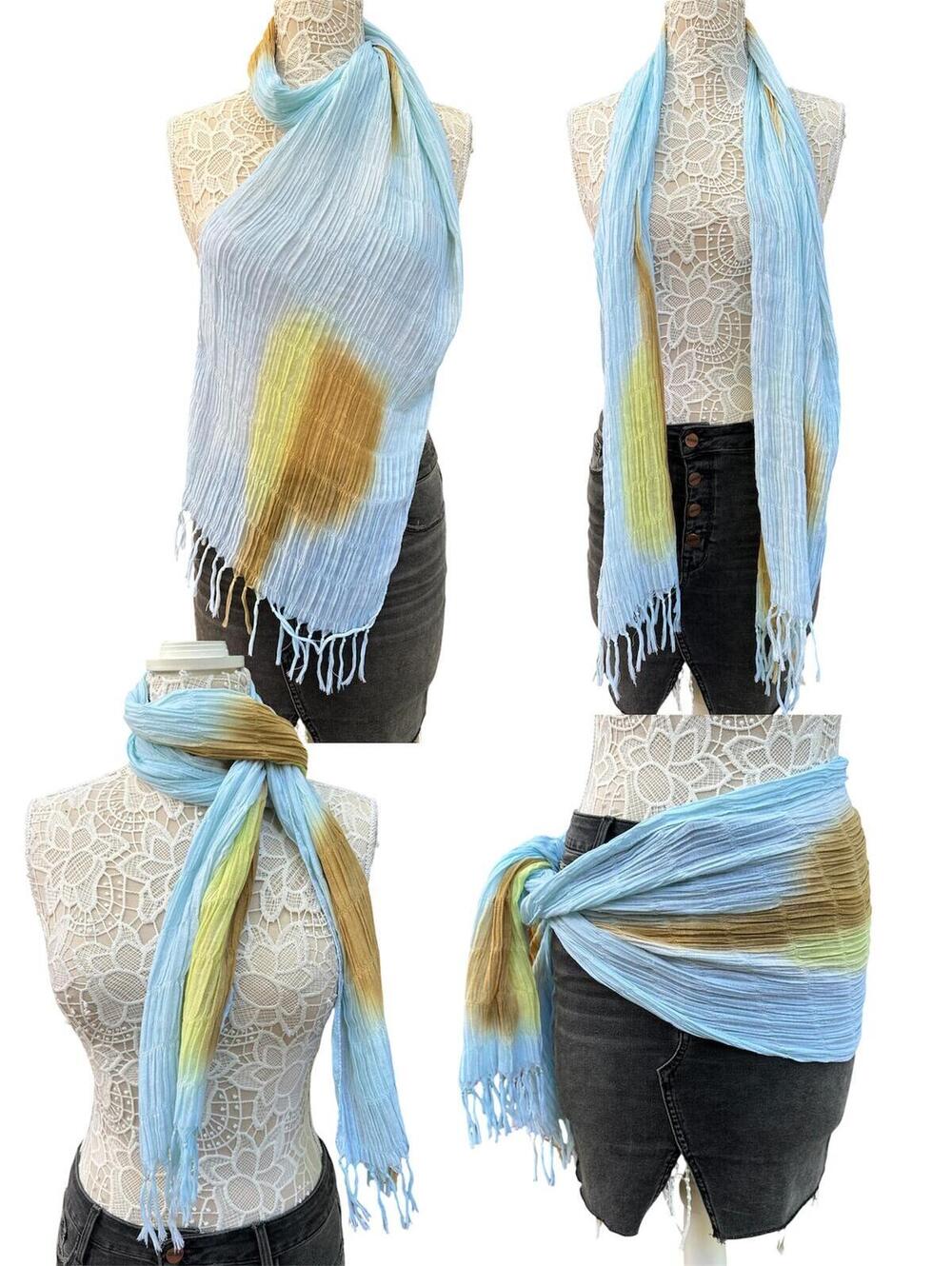 Echo Light Blue Tie Dye Scarf with Fringe
